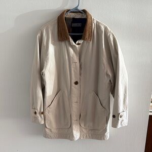 Lands' End Beige Jacket with Brown Corduroy Collar Barn Jacket | Chore Coat
